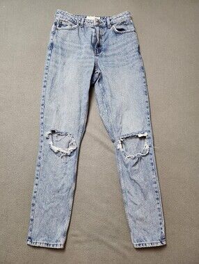 Topshop Mom Jeans Light Blue Distressed Size W28 Destroyed